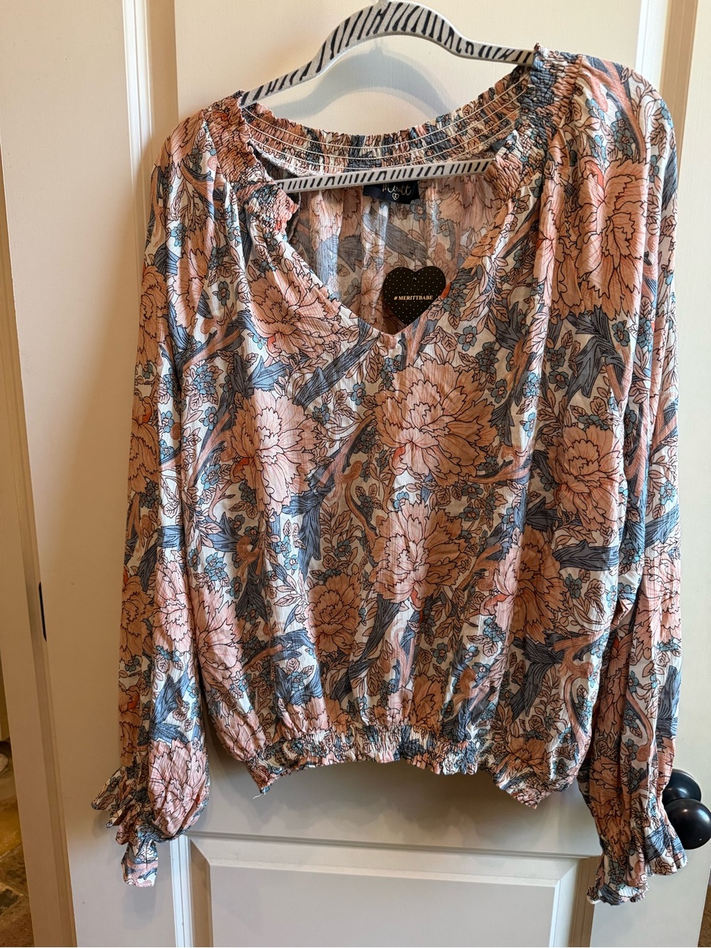Impressions Floral Smocked Hem Peasant Top